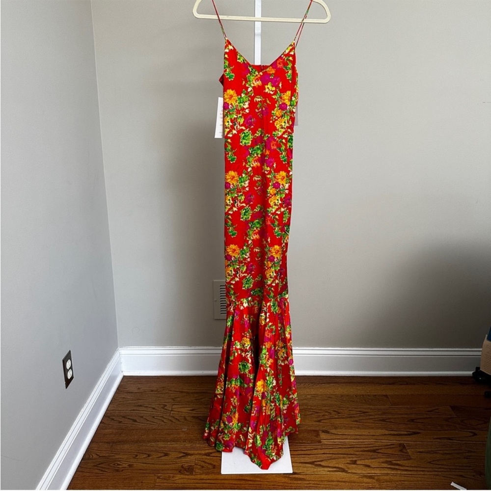 Caroline Constas Red Floral Morgana Maxi Dress XS